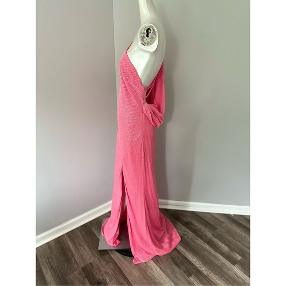 MAC DUGGAL SEQUINED ONE SHOULDER DRAPED BACK GOWN US 8 $398 - Picture 7 of 9